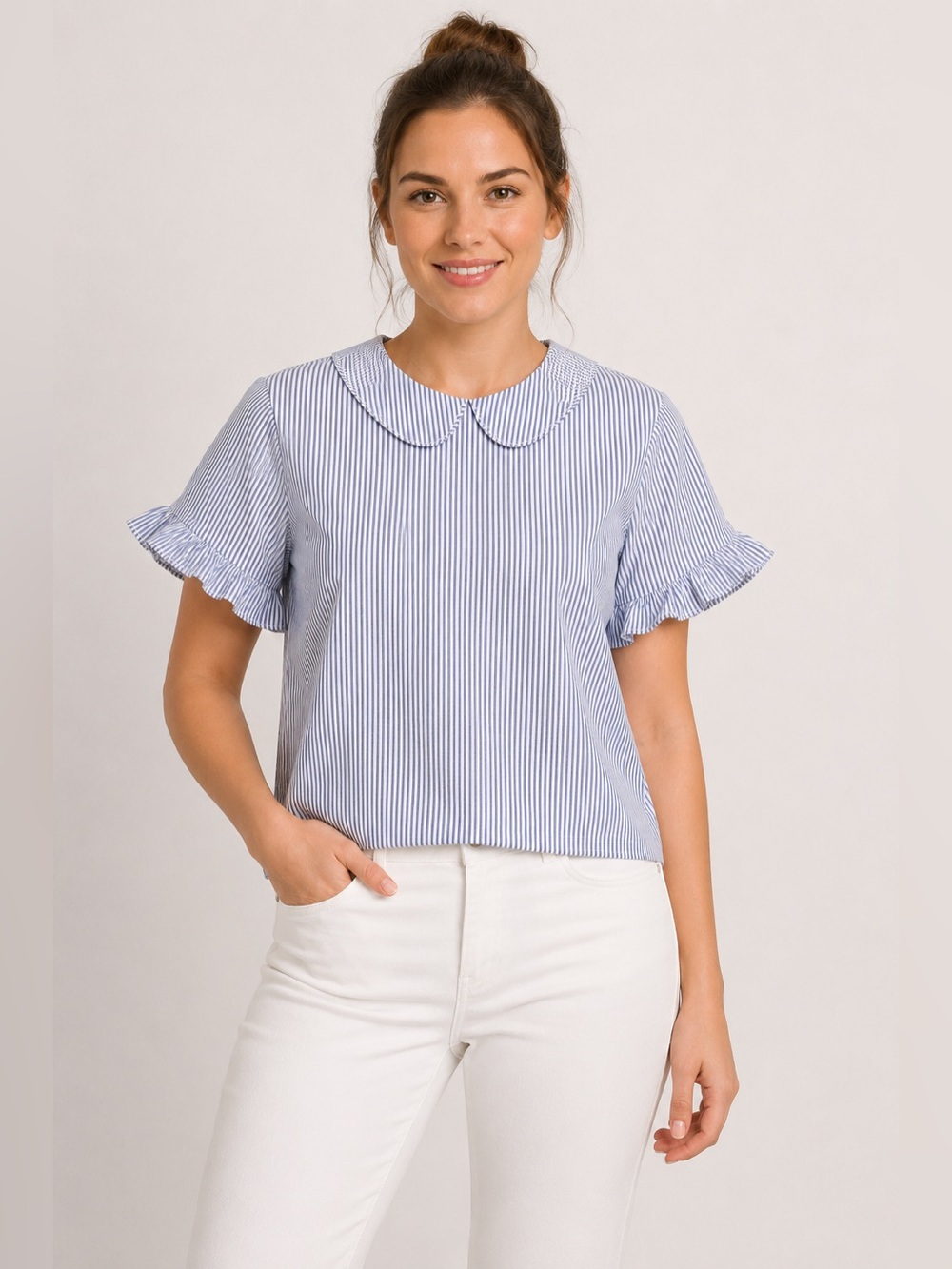 Country Store Striped Ruffle Sleeve Top